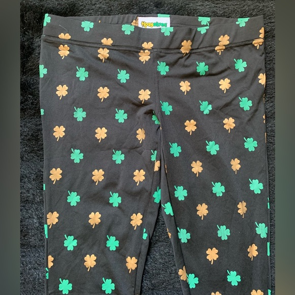 Typsy Elves Black w/ Gold Foil/ Green High Waisted Leggings Polyester-Spandex M - Picture 3 of 8